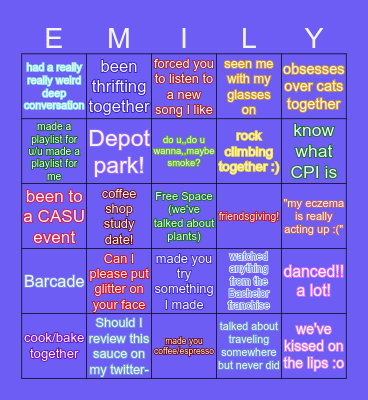 Emily Lube's Friends Bingo :) Bingo Card