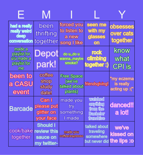 Emily Lube's Friends Bingo :) Bingo Card