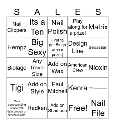 *Product and Service Bingo* Bingo Card