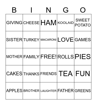 THANKSGIVING Bingo Card