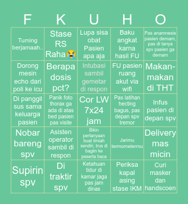 Coass Life Bingo Card