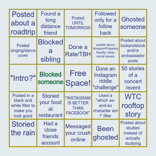 INSTAGRAM BINGO Card