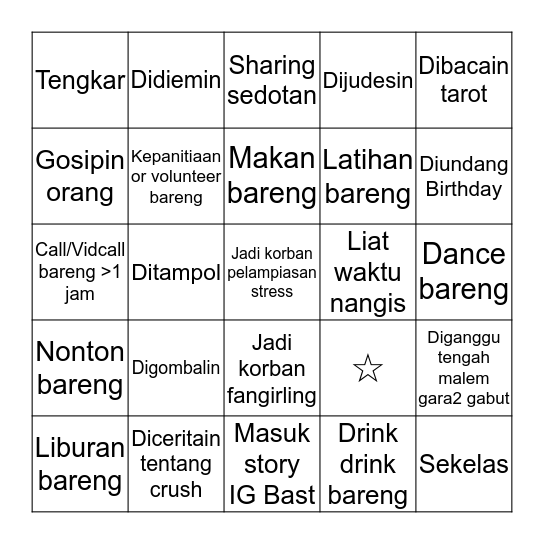 Never Have I Ever With Bast Bingo Card