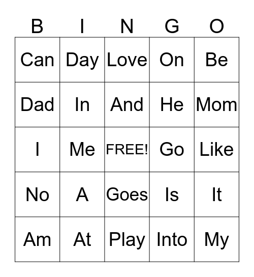 Word wall Bingo Card