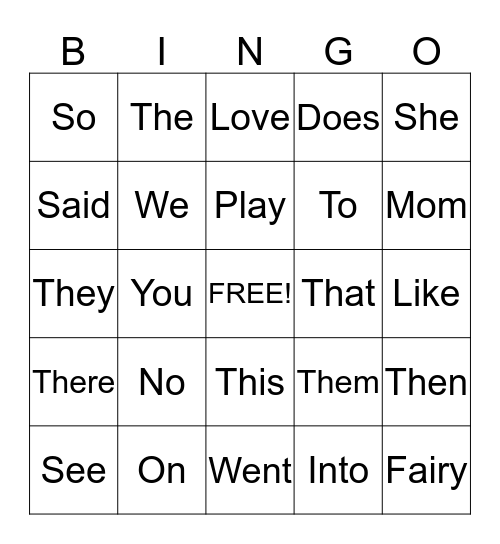 Word wall Bingo Card