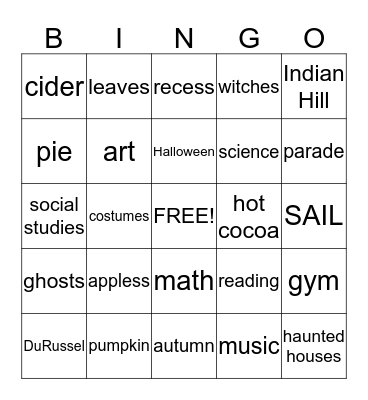 Harvest Day Bingo Card