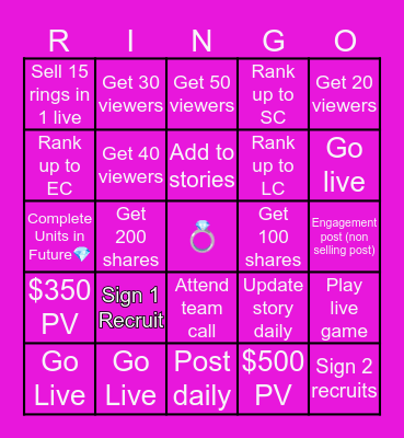Team Gemmettes Ring Bomb Ringo Bingo Card