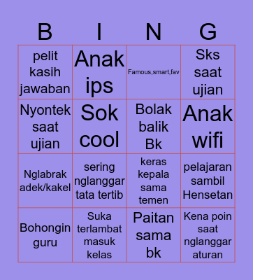 Bingo School Bingo Card
