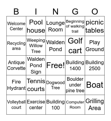 Walking Bingo of Walden Pond Bingo Card