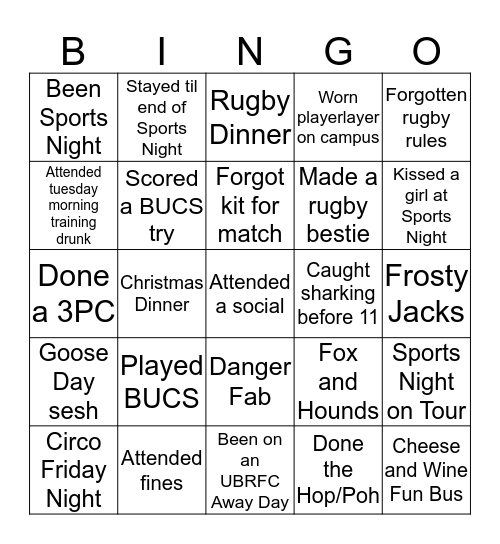 UBRFC Bingo Card