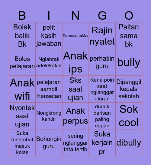 Bingo School Bingo Card