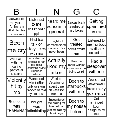Chelsea Kumala’s Bingo Card