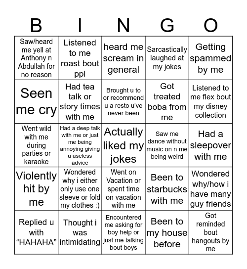 Chelsea Kumala’s Bingo Card
