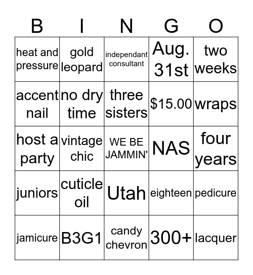 Jamberry Bingo Card