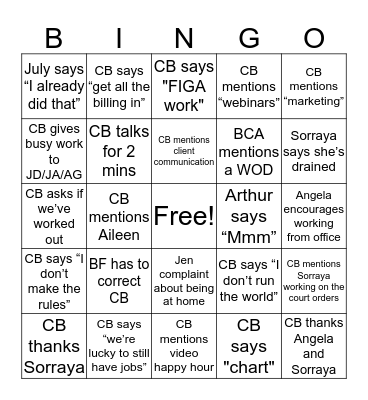 9am Conf Call Bingo Card
