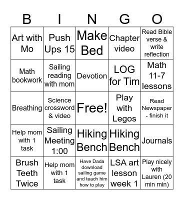 Thursday Bingo Card