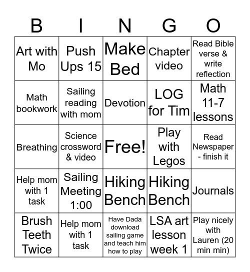 Thursday Bingo Card