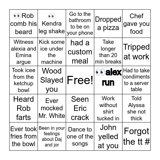 Frankie’s Bingo Card