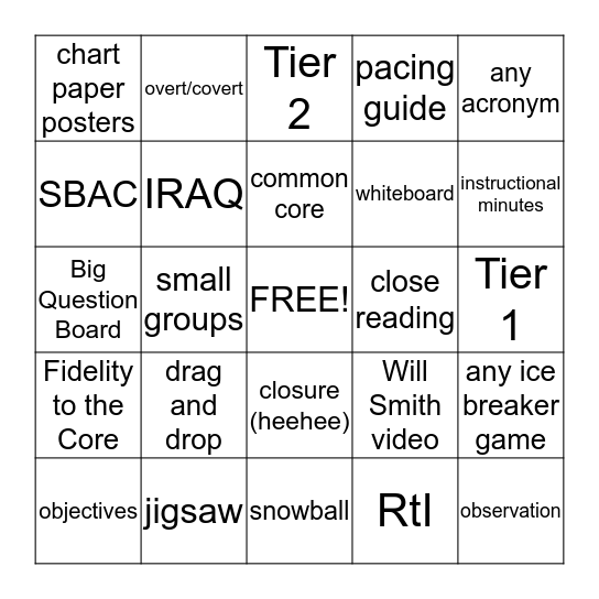 Back to School BINGO Card