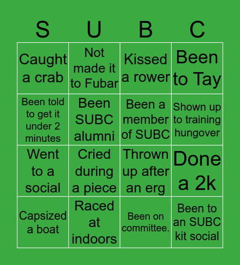 SUBC Bingo Card