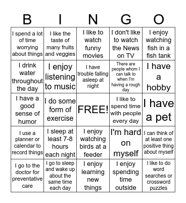 Brain Health Bingo Card