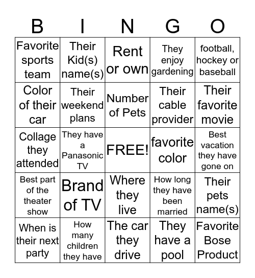 Rapport Building Bingo Card