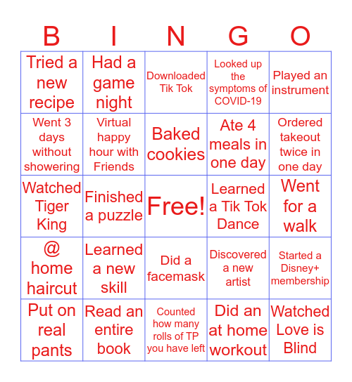 D40/70 Quarantine Bingo Card