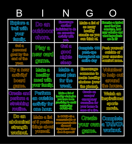 Health & Wellness Bingo Challenge Bingo Card