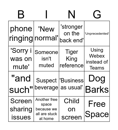 Conference Call Bingo Card