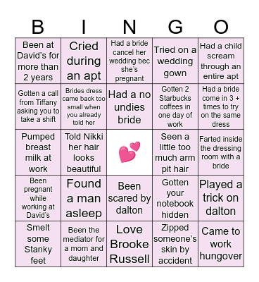 Wedding Stylist Bingo Card
