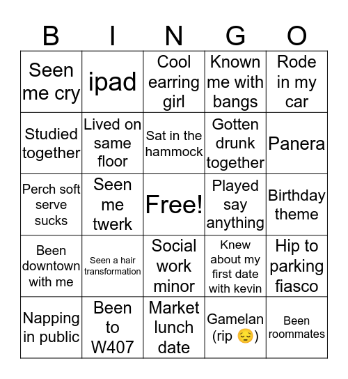 Mikaela Bingo Card