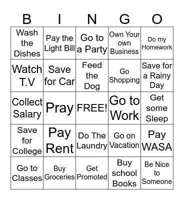 Life Bingo! Bingo Card