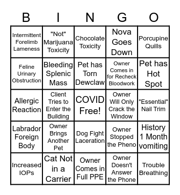 Port City ICU COVID BINGO Card