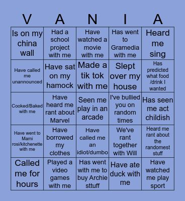 VAN VAN BINGO Card