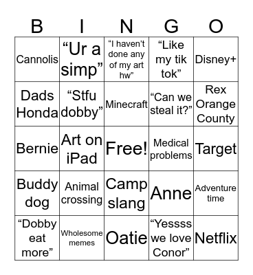 Kylie’s Bingo Card