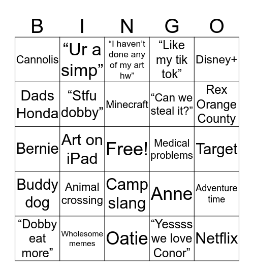 Kylie’s Bingo Card