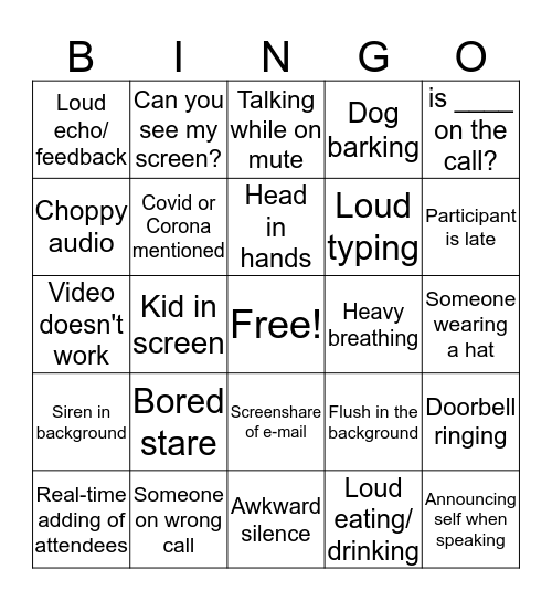 CONFERENCE CALL BINGO! Bingo Card