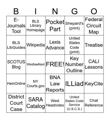 Advanced Legal Research - Fall 2014 Bingo Card