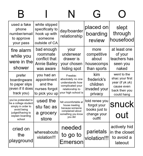CA Boarding Life Bingo Card