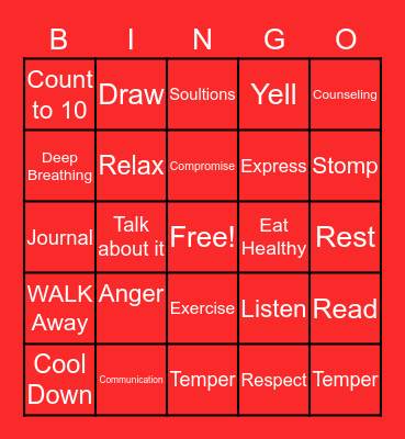 Anger  aaN Bingo Card