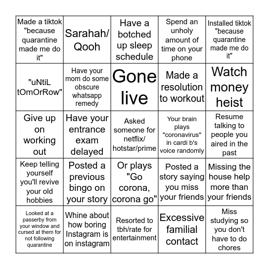 just quarantine tings Bingo Card