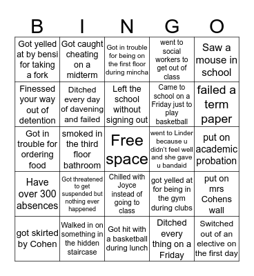 H    A    N    C Bingo Card