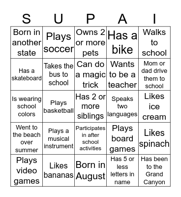 Get to Know Each Other Bingo Card