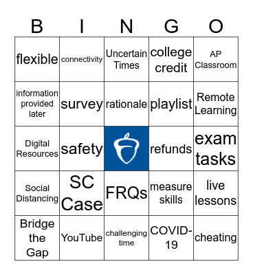 AP 2020 Exam Updates Bingo Card