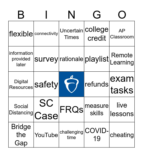 AP 2020 Exam Updates Bingo Card