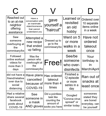 COVID-19 BINGO Card