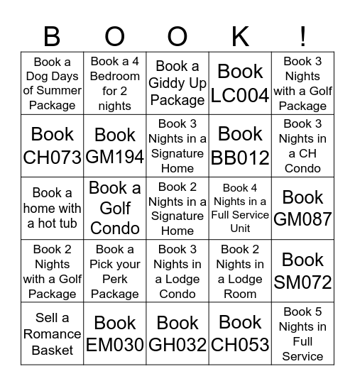 September & October Bookings Bingo Card