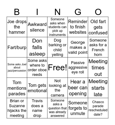 Zoom Meeting Bingo Card