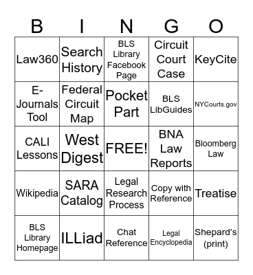 ADVANCED LEGAL RESEARCH - FALL 2014 Bingo Card
