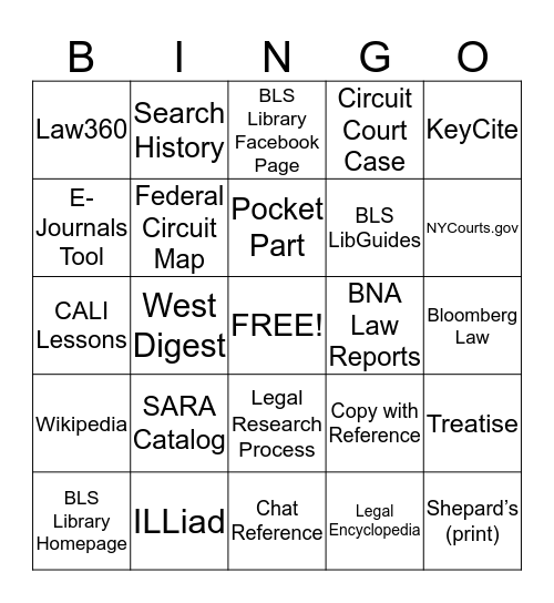 ADVANCED LEGAL RESEARCH - FALL 2014 Bingo Card